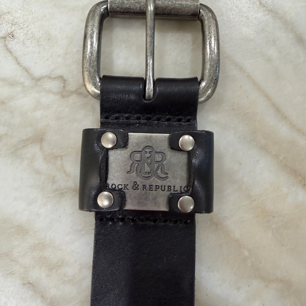 Rock & Republic Black Leather Belt with Silver Buckle NWT